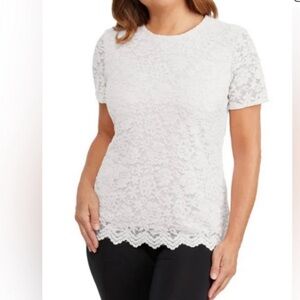 Teddi Rose Floral Lace Short Sleeve Top - White